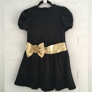 Girls Size 14 1990 Elegant Holiday Christmas Black Dress With Gold Bow Sash